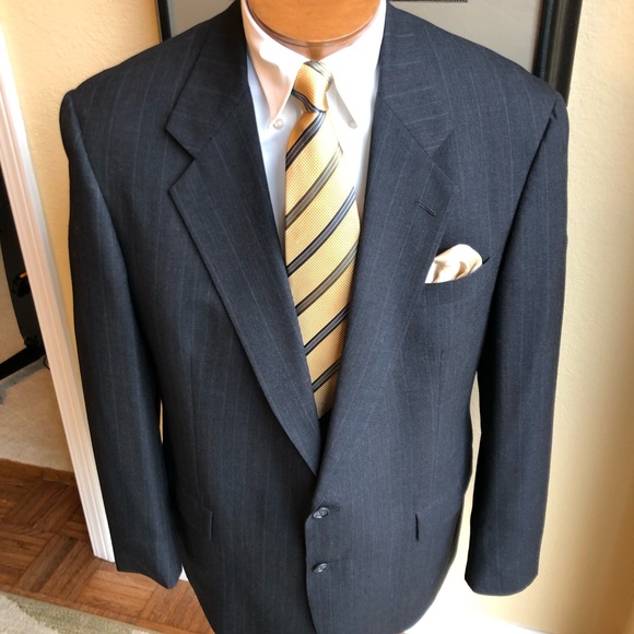 Hart Schaffner & Marx Famous Barr 2 Piece Dark Gray Pinstripe Wool Suit Size 43L - Picture 5 of 16